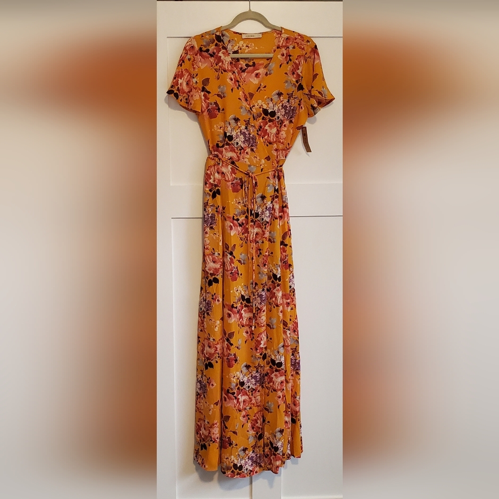 Rokoko Wrap Maxi Dress Yellow Floral NWT